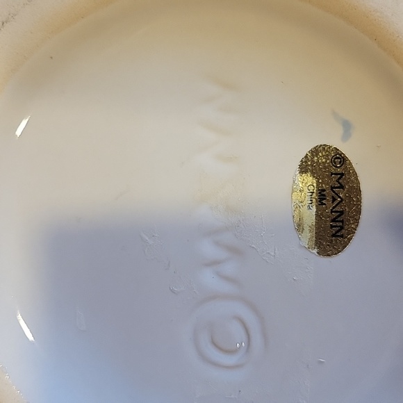 Mann Pottery 12in Vase Blue Brown Scroll Embossed Hexagon Floral - Picture 2 of 4